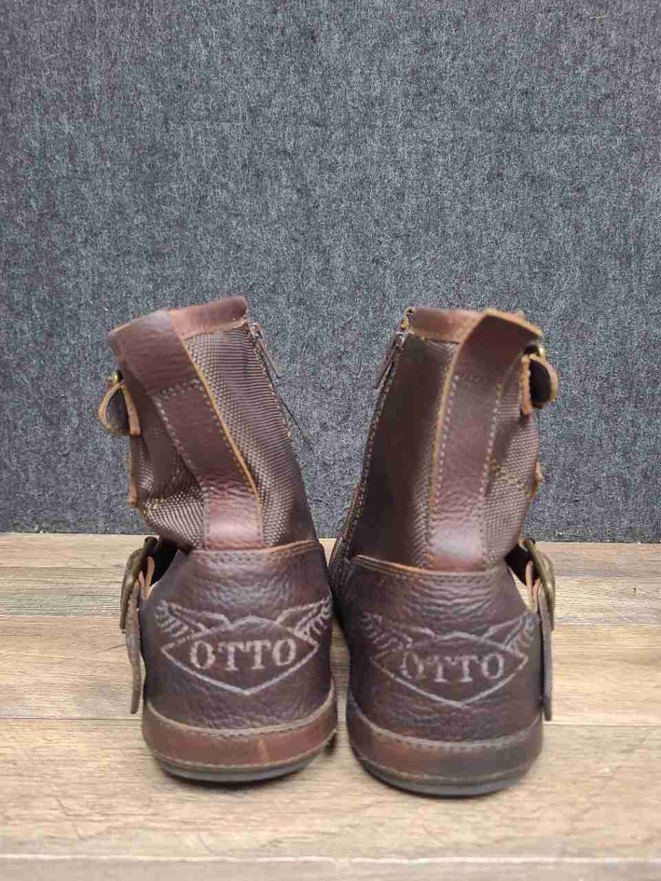 Otto JY5008-1 Brown Leather Textile Biker Motorcycle Ankle Boots Size 10