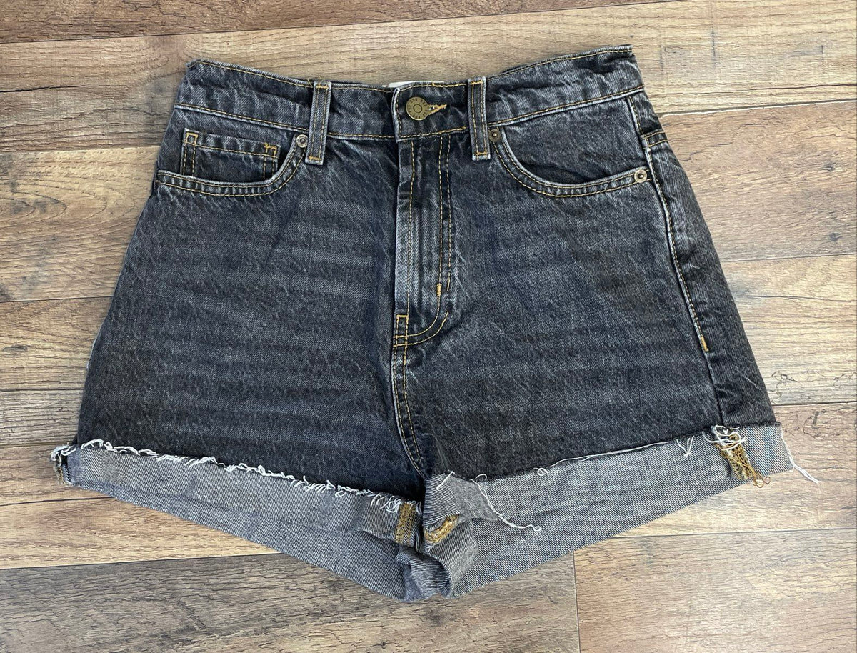 BDG Urban Outfitters Women's A-Line Denim Shorts Black Washed Cuffed Sz 25