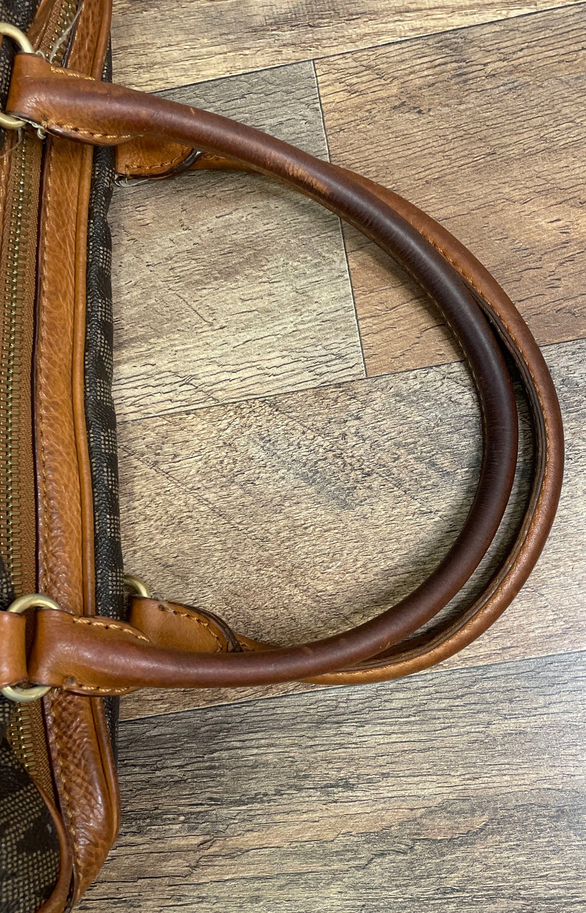 Michael Kors Brown Monogram Canvas Satchel Handbag Gold Hardware