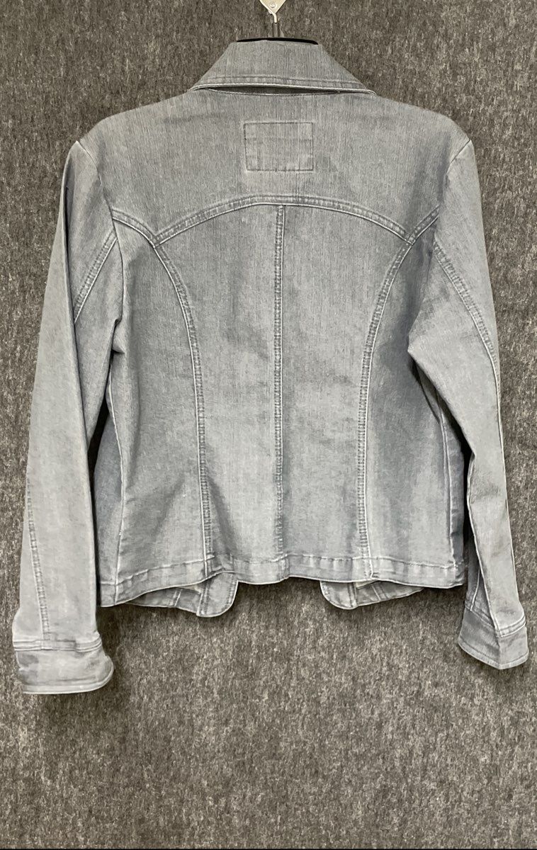 Live A Little Women's Gray Stretch Denim Jacket Button Front Flap Pockets Sz M