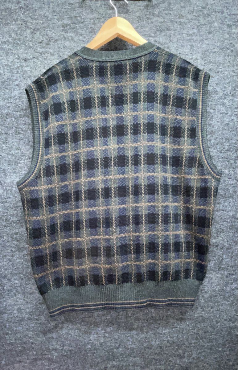 Maglificio Florence Men's Green Plaid Vintage 90s Wool Sweater Vest Sz L