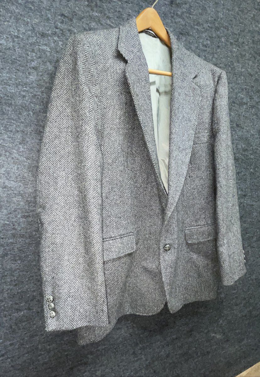 Vintage Haggar Herringbone Tweed Blazer Sport Coat Gray 2-Button Sz 44