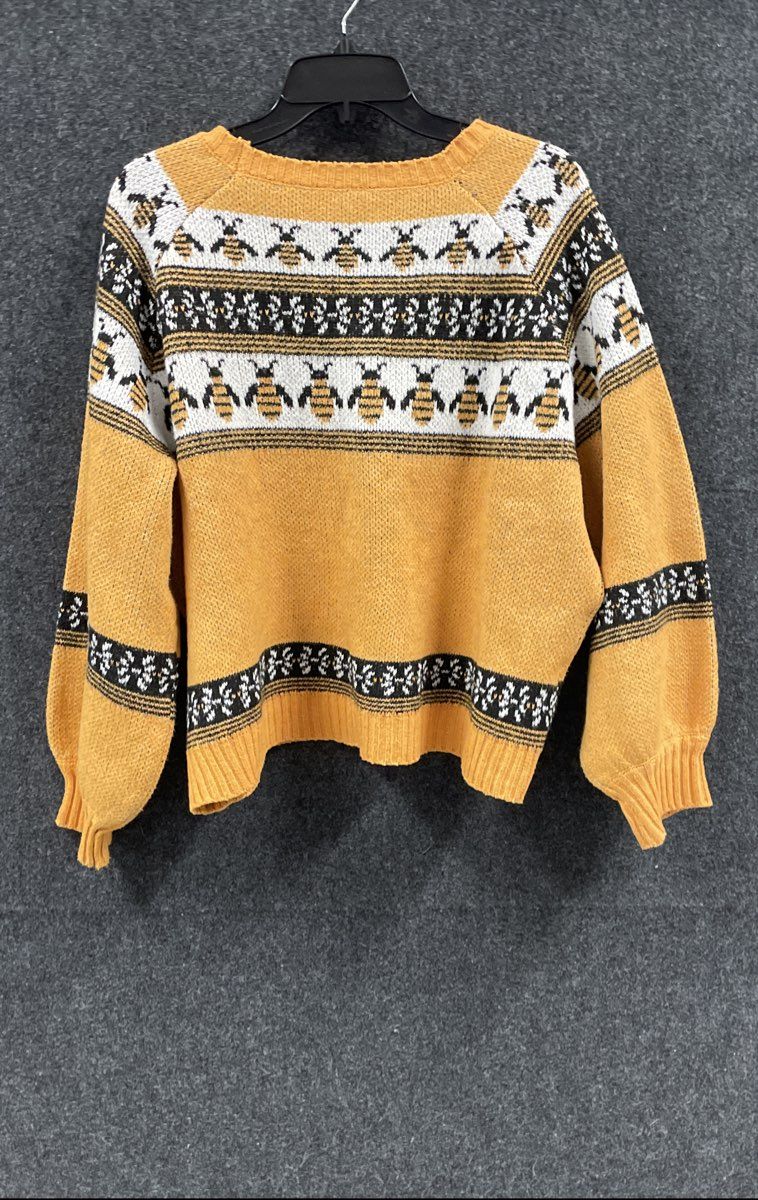 Romwe Women's Yellow Bee Pattern Honeybee Crewneck Sweater Plus Size Sz 4XL