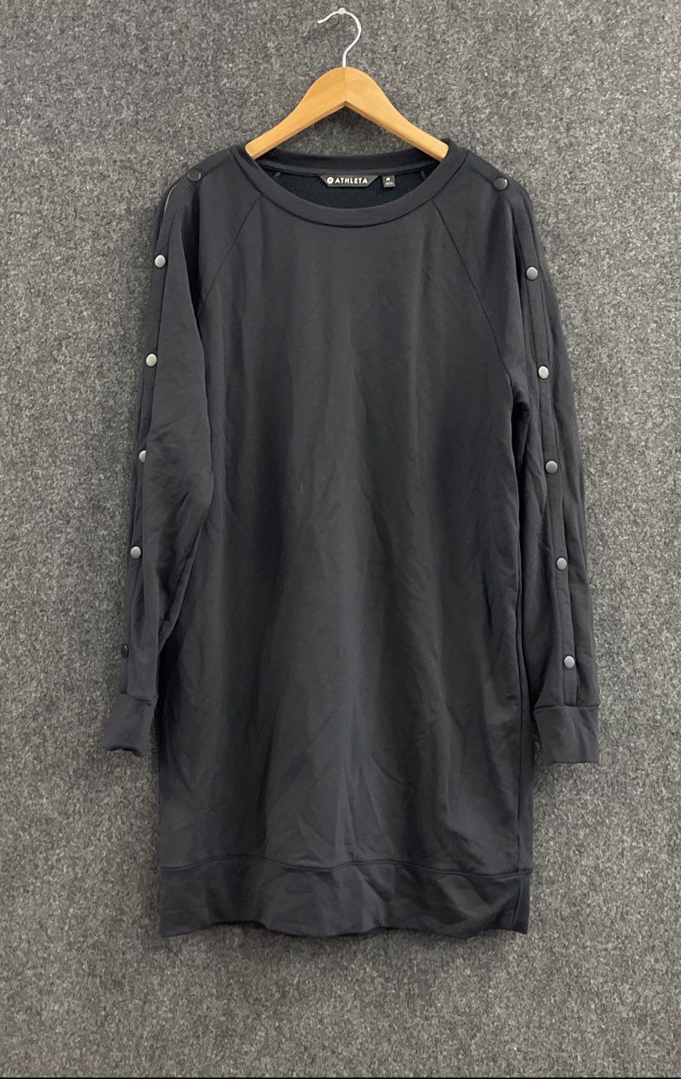 Athleta Women's Black Snappy Sweatshirt Fleece Snap Sleeve Tunic Sz M