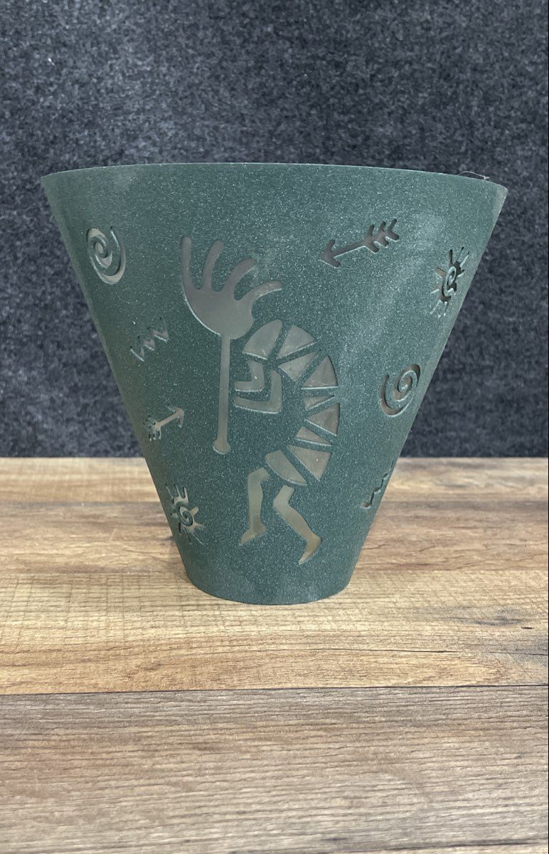 Kokopelli Southwestern Metal Votive Candle Holder Wall Sconce Green Vintage