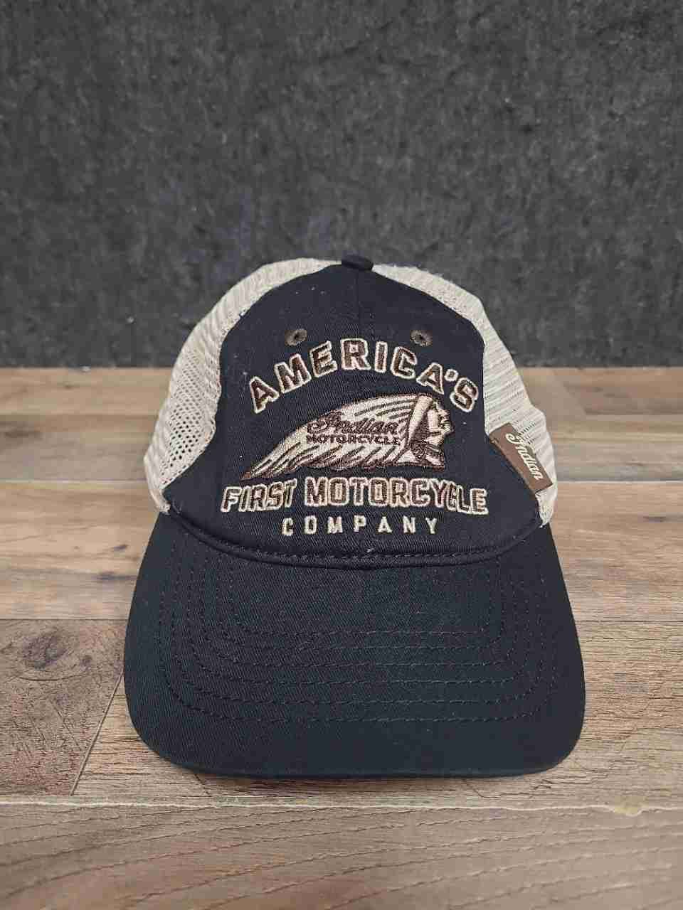 Indian Motorcycle Lot of 2 Men's Trucker Hats Black White Mesh Adjustable
