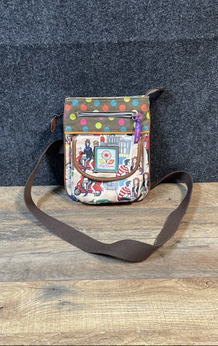 Lily Bloom Scooter City Print Crossbody Bag Multicolor Canvas Polka Dot Trim