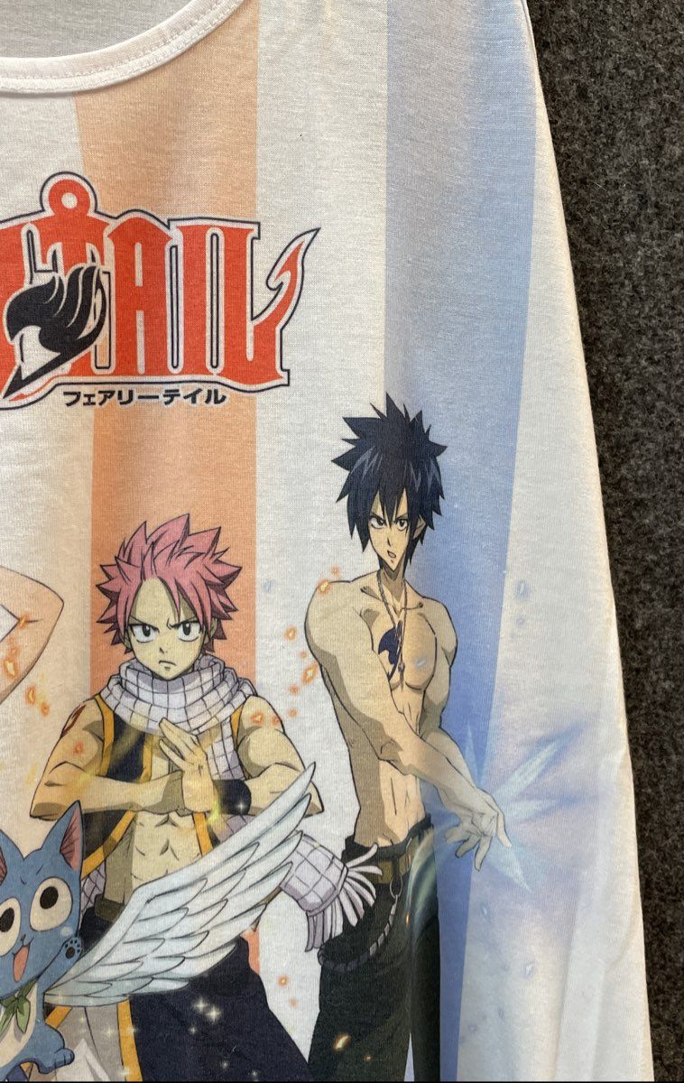 Fairy Tail Men's Tank Top White Anime Graphic Natsu Lucy Erza Gray Sz XL