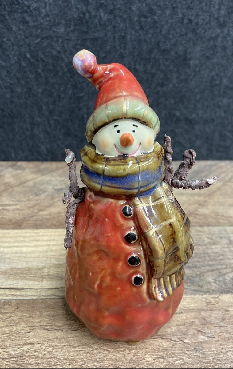 Ceramic Snowman Figurine Lot of 3 Hand-Painted Holiday Winter Decor