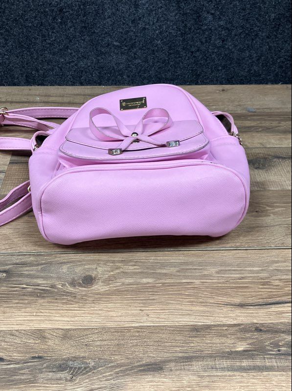 IHAYNER Pink Faux Leather Bow Front Mini Backpack Purse Gold Hardware