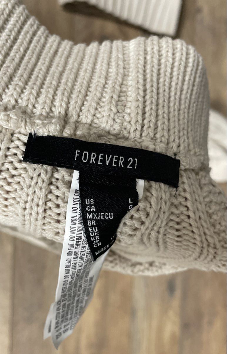 Forever 21 Women's Cream Cable Knit Zip Cropped Cardigan Leggings Set Sz M L