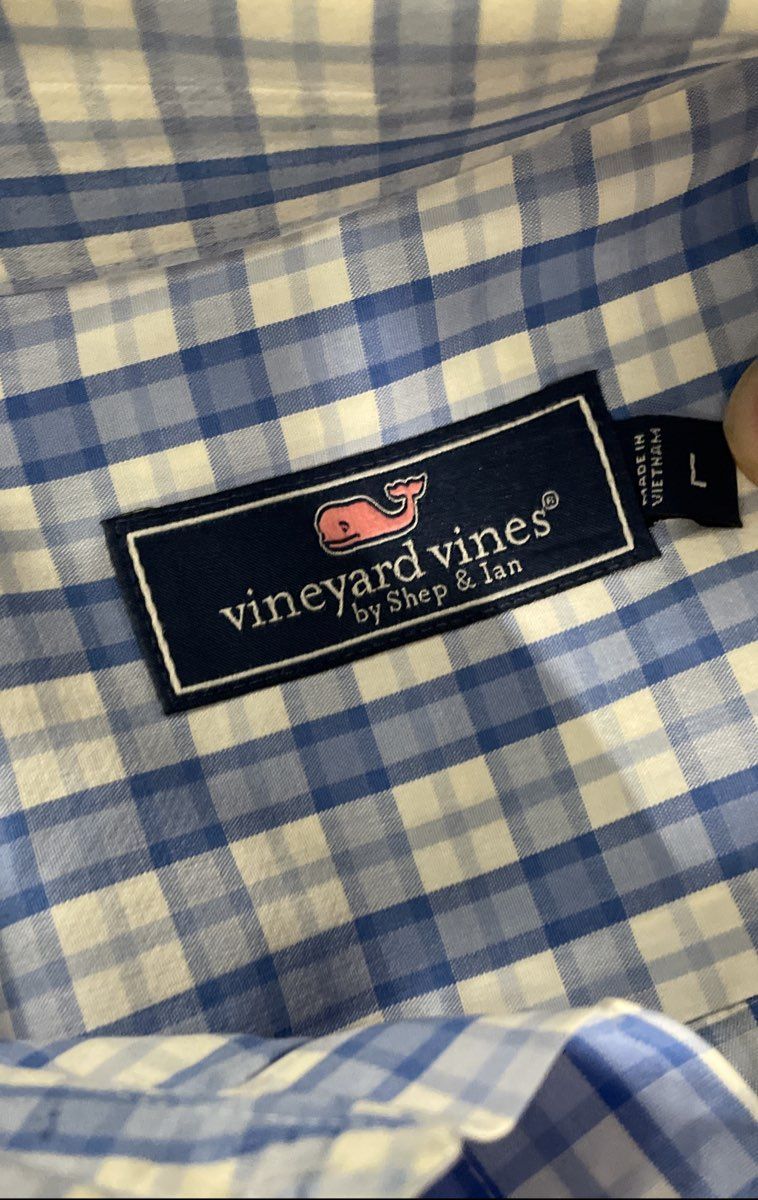 Vineyard Vines Men's Blue White Gingham Check Stretch Button-Up Shirt Sz L