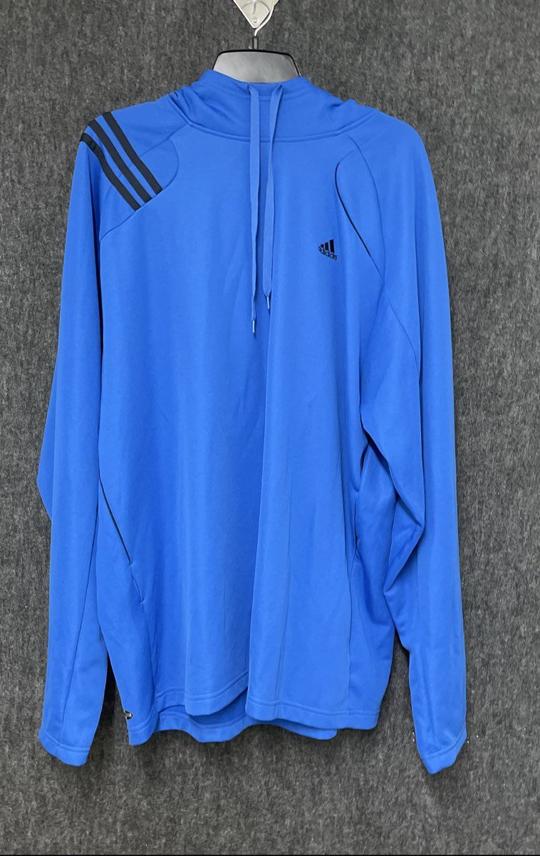 Adidas Men's Blue Pullover Hoodie Black Side Panels Athletic Sz XL