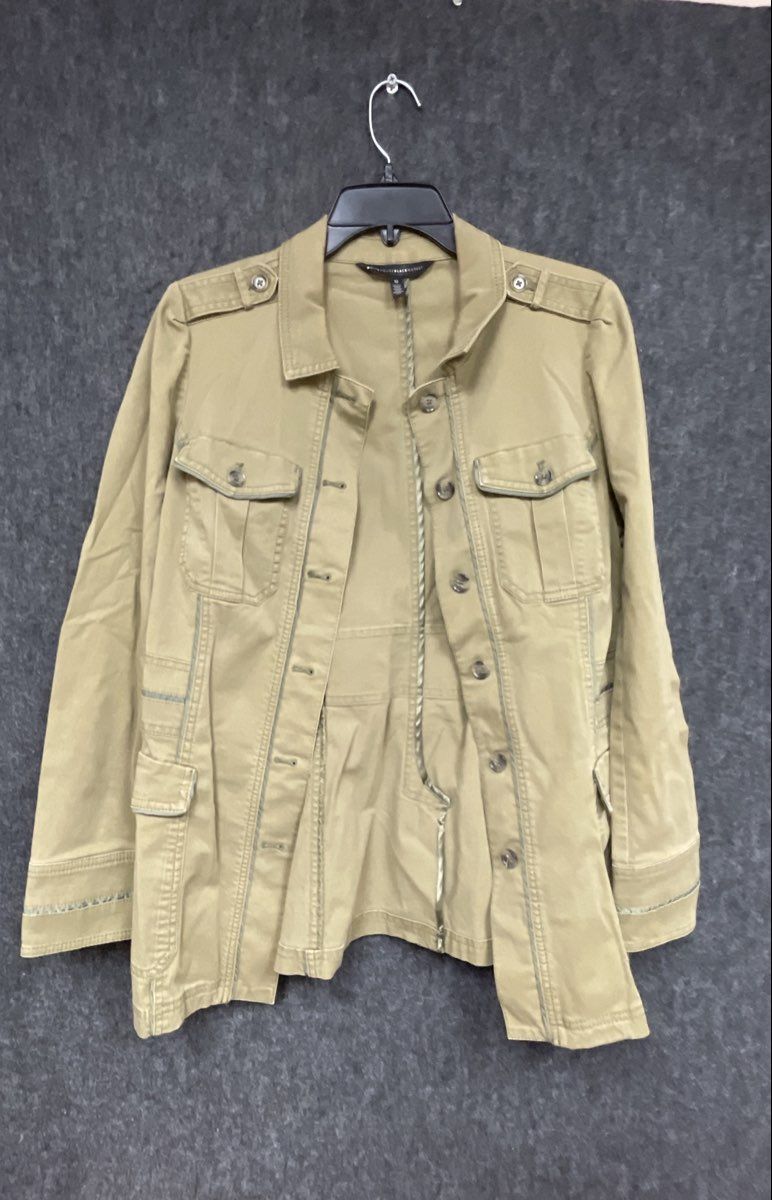 White House Black Market Women's Khaki Utility Field Jacket Button Front Sz 12