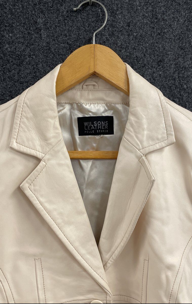 Wilsons Leather Pelle Studio Women's Cream Blazer Jacket Vintage Y2K Sz M