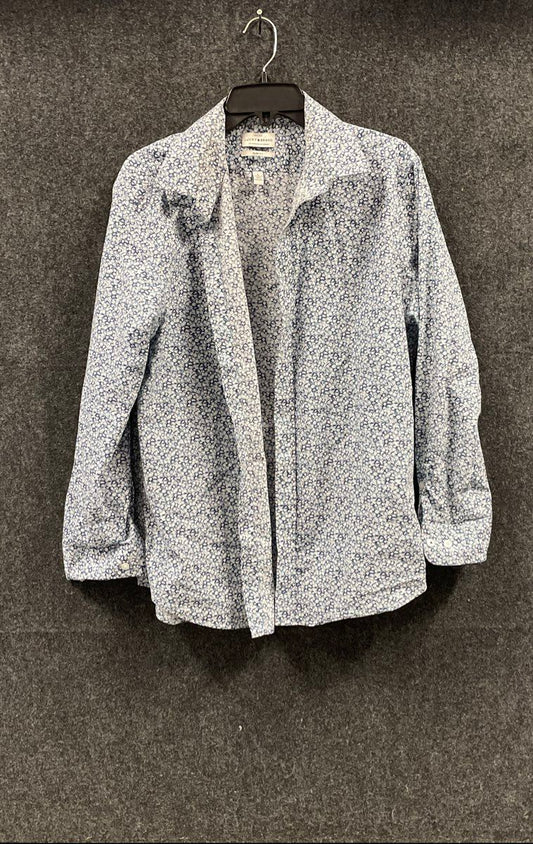 Lucky Brand Men's Long Sleeve Button Down Shirt Blue White Floral Slim Fit Sz L