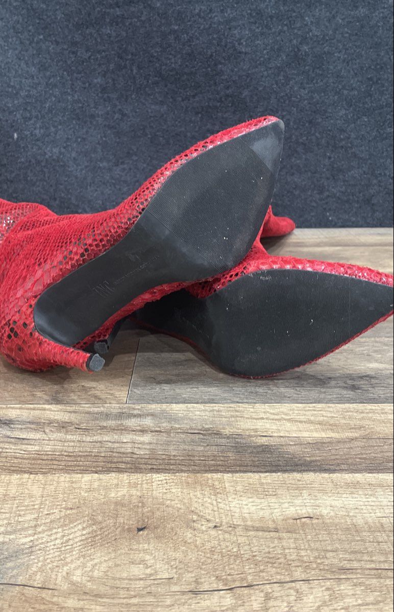INC International Concepts Rajel Red Snakeskin Knee High Stiletto Boots Size 9