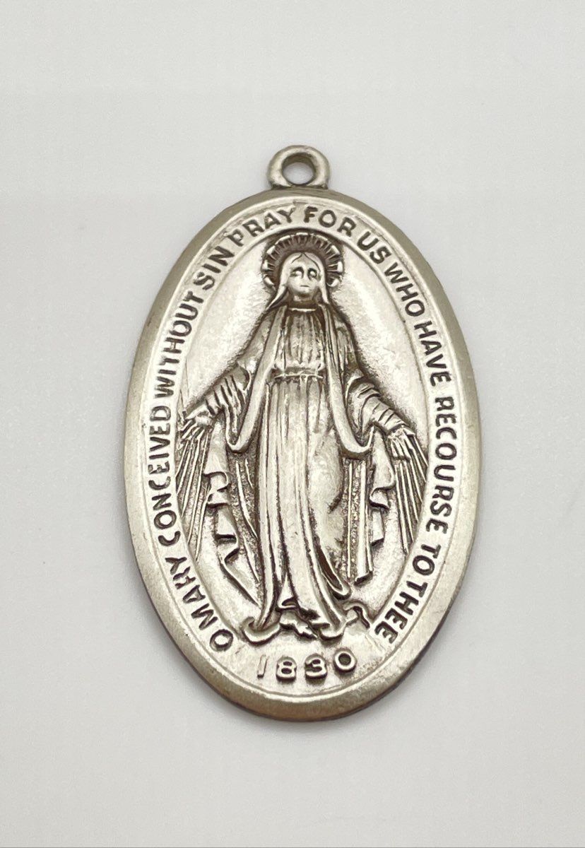 925 Sterling Silver (Mkd. Chapel Sterling) Miraculous Medal Mary Pendant 8.1g