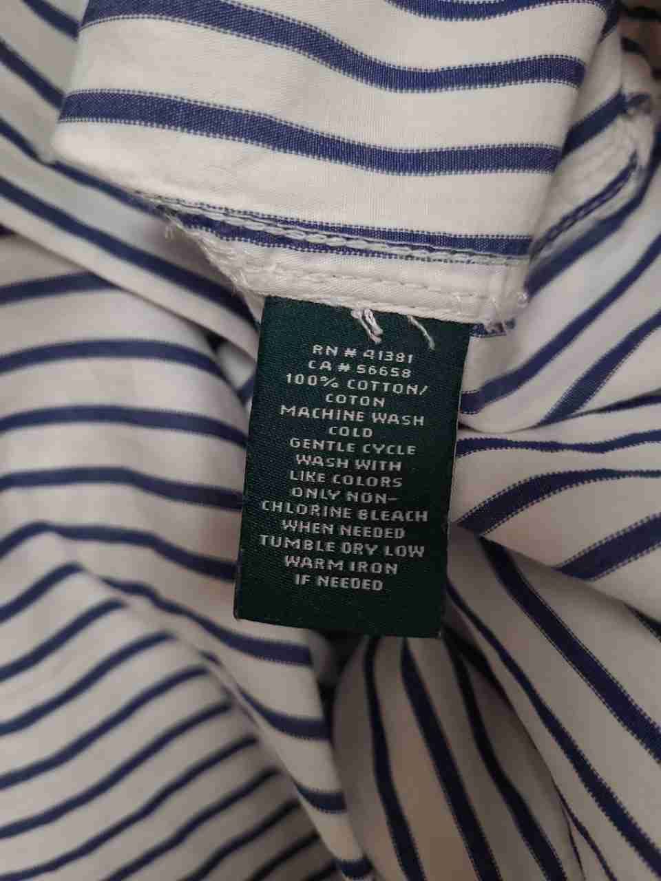 Lauren Ralph Lauren Women's White Blue Striped Button Up Pocket Shirt Sz M