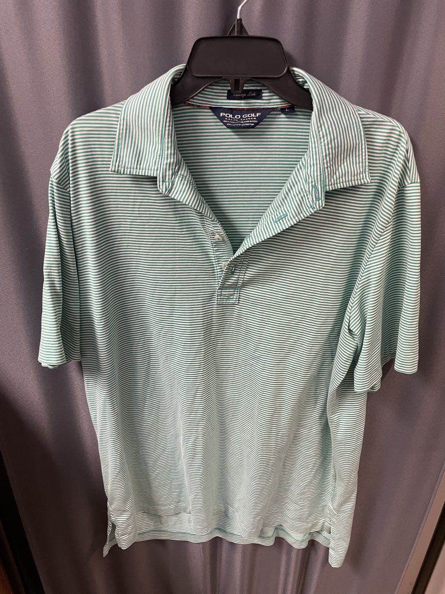 Polo Golf Ralph Lauren Men's Green Striped Vintage Lisle Pima Cotton Polo Sz L