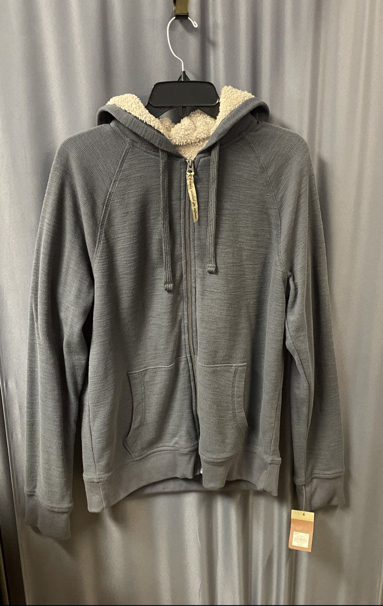 Sonoma Men's Ebony Gray Faux Fur Sherpa Lined Zip-Up Hoodie Size M NWT