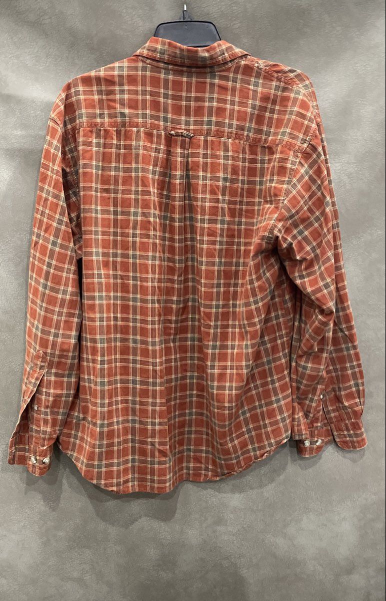 Columbia Men's Orange Plaid Casual Long Sleeve Cotton Button Up Shirt Sz M