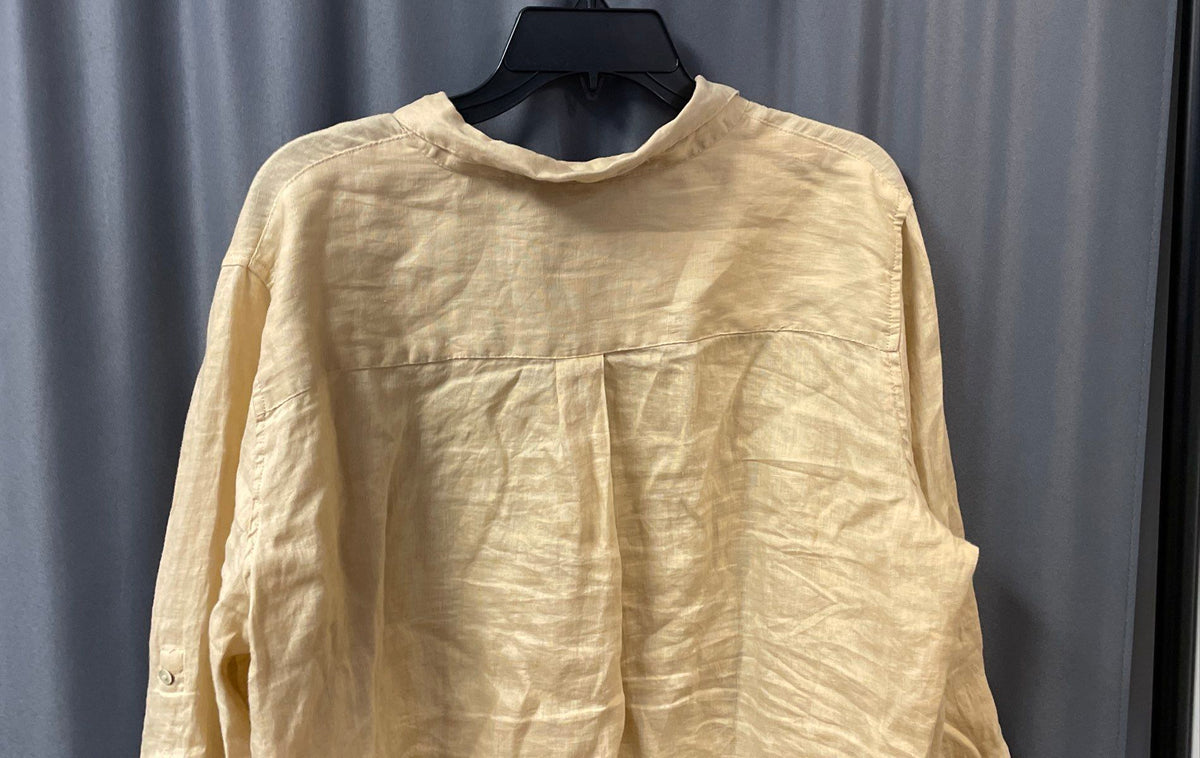 Conbipel Tan Pure Linen Roll Tab Button Down High Low Shirt Sz XL