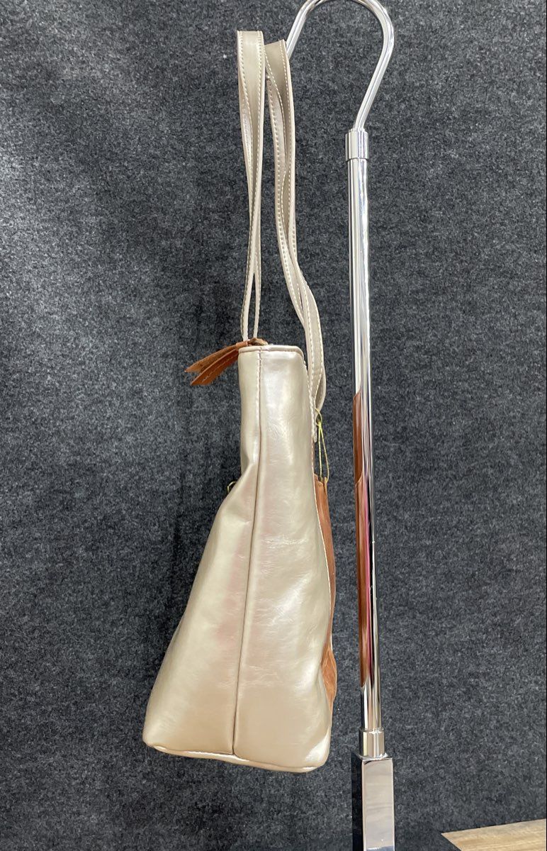 Aurielle Brown & Metallic Silver Leather Shoulder Bag Tote Front Zip Pocket