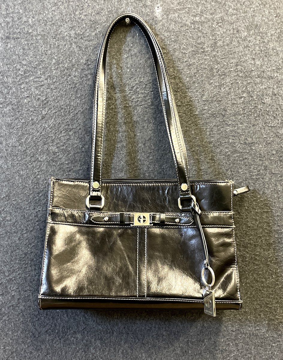 Giani Bernini Black Leather Shoulder Bag Satchel Silver Hardware