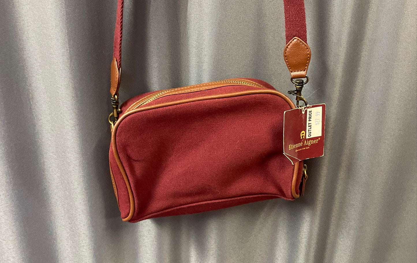 Etienne Aigner Burgundy Canvas Brown Trim Shoulder Crossbody Bag NWT