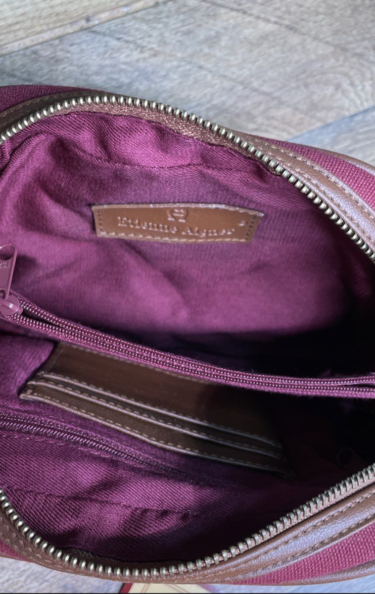 Etienne Aigner Burgundy Canvas Brown Trim Shoulder Crossbody Bag NWT