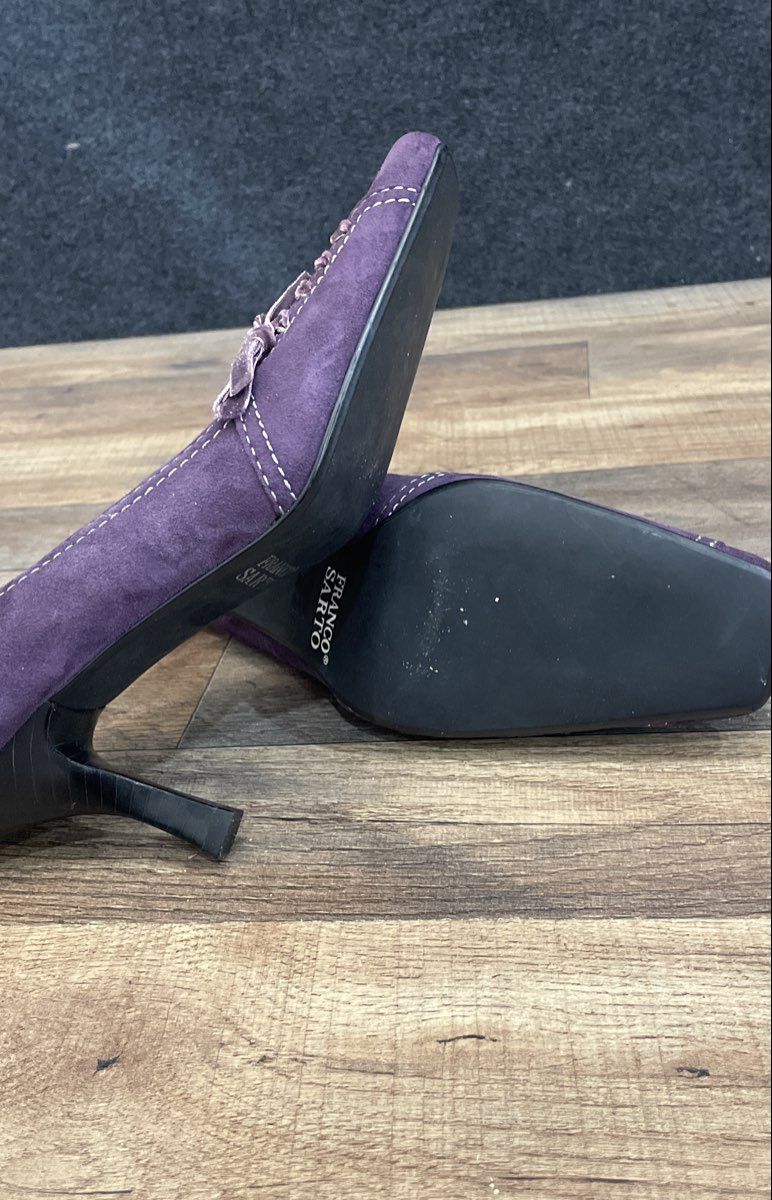 Franco Sarto Balzar Purple Suede Square Toe Bow Pumps Heels Women's Size 7.5