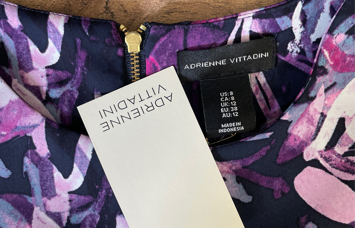 Adrienne Vittadini Women's Sleeveless Floral Shift Dress Navy Purple NWT Sz 8