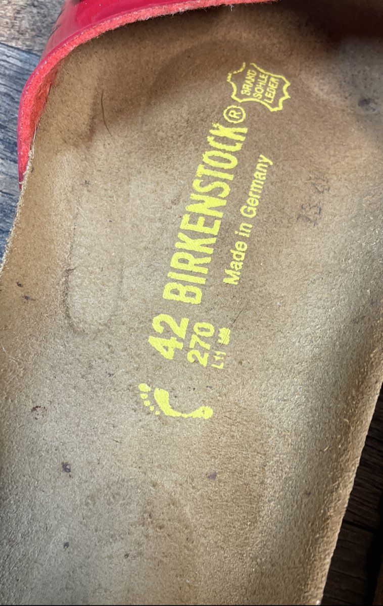 Birkenstock Madrid Red Glossy Patent Single Strap Slide Sandals Size 42