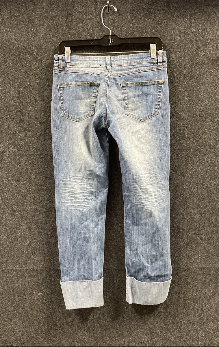 Ultralove Women's Light Wash Blue Whiskered Cuffed Stretch Denim Jeans Sz 5/6