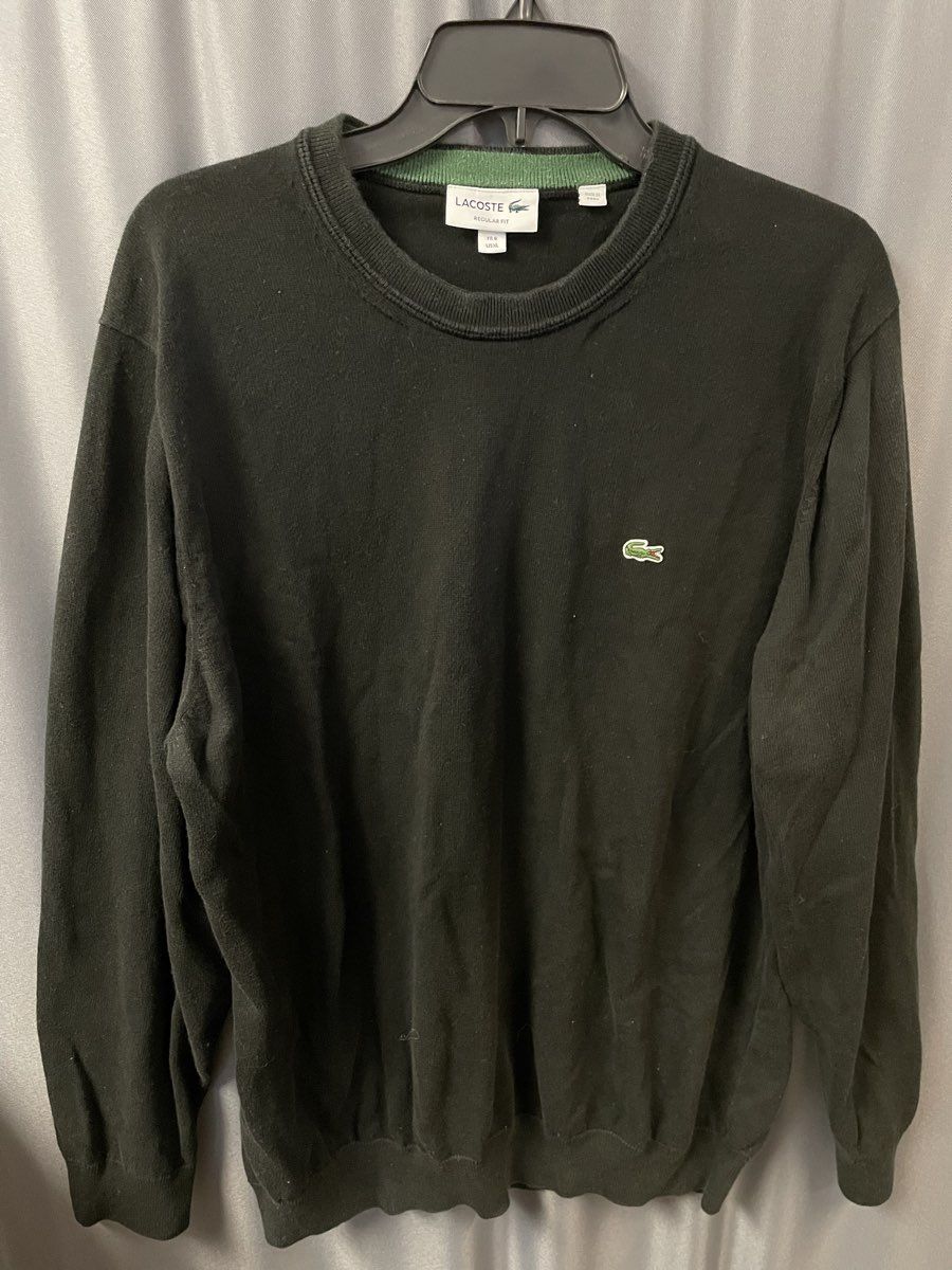 Lacoste Men's Black Cotton Knit Crew Neck Sweater Regular Fit Sz XL