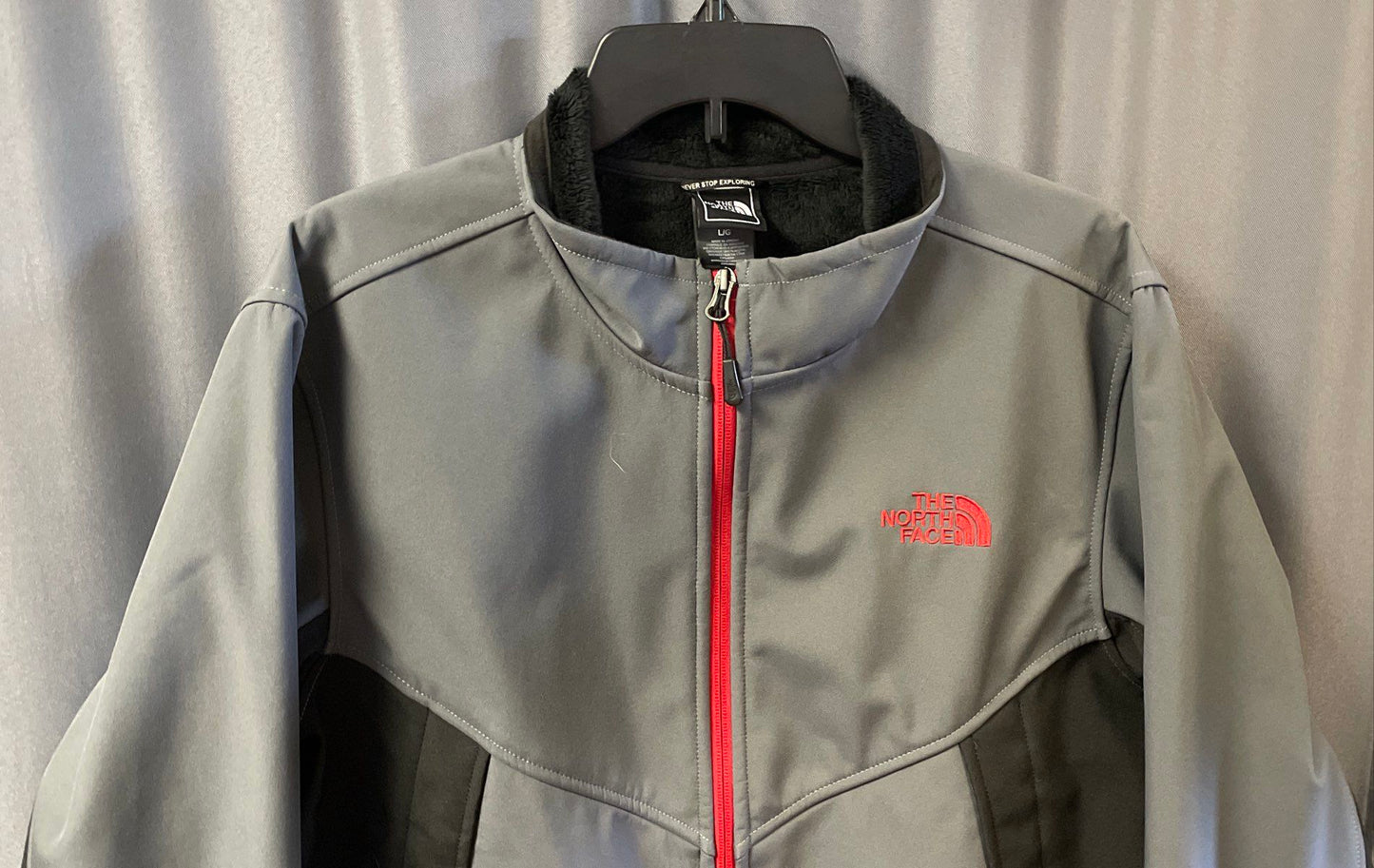The North Face Men's Gray Black Softshell Full Zip High Loft Fleece Jacket Sz L