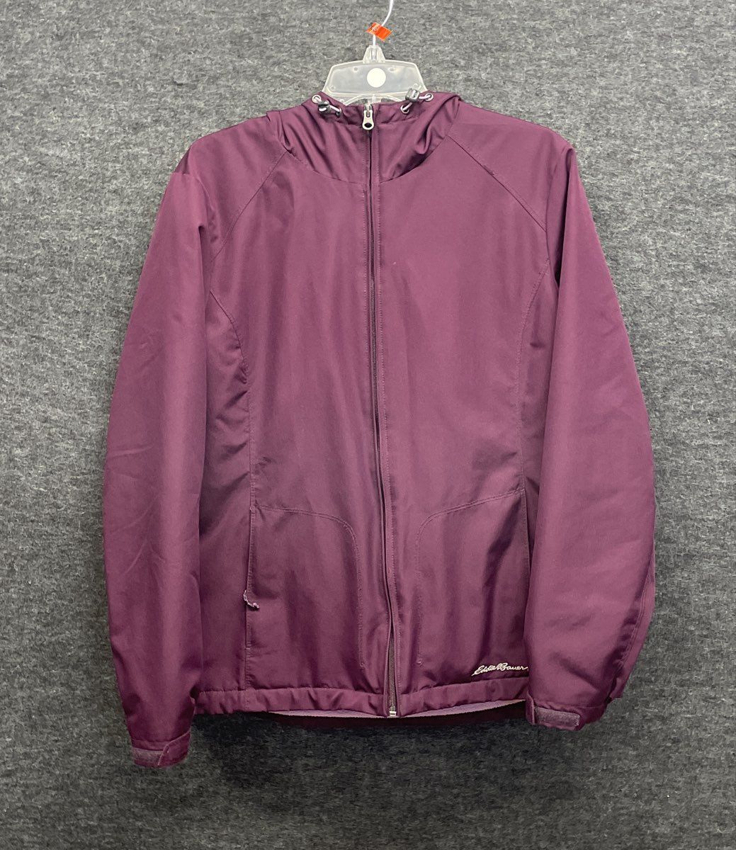 Eddie Bauer Women's Purple Fleece Lined Hooded Jacket Full Zip Outdoor Sz L