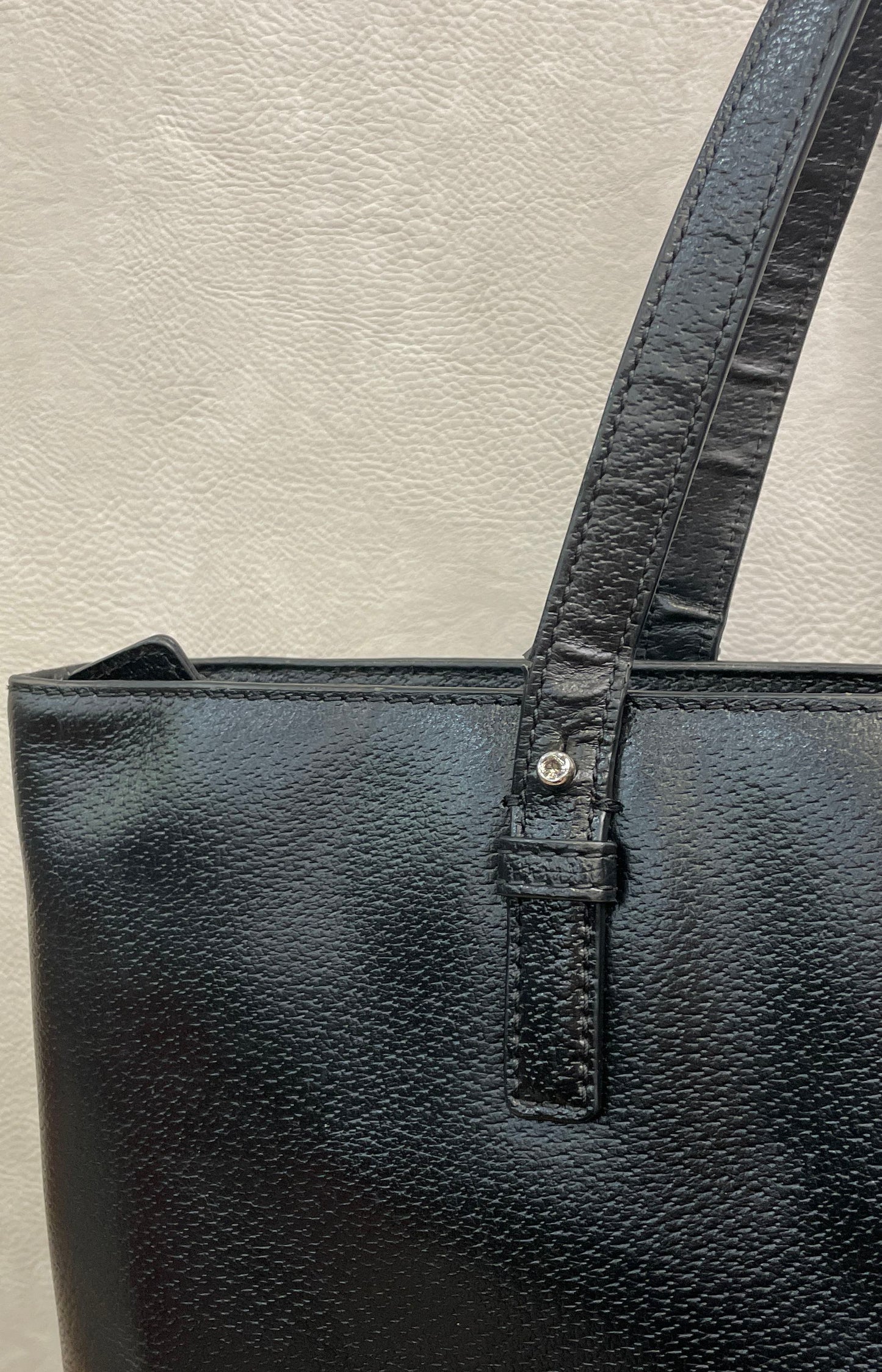 Kate Spade Black Pebbled Leather Tote Handbag Large Front Pocket Silver Hardware