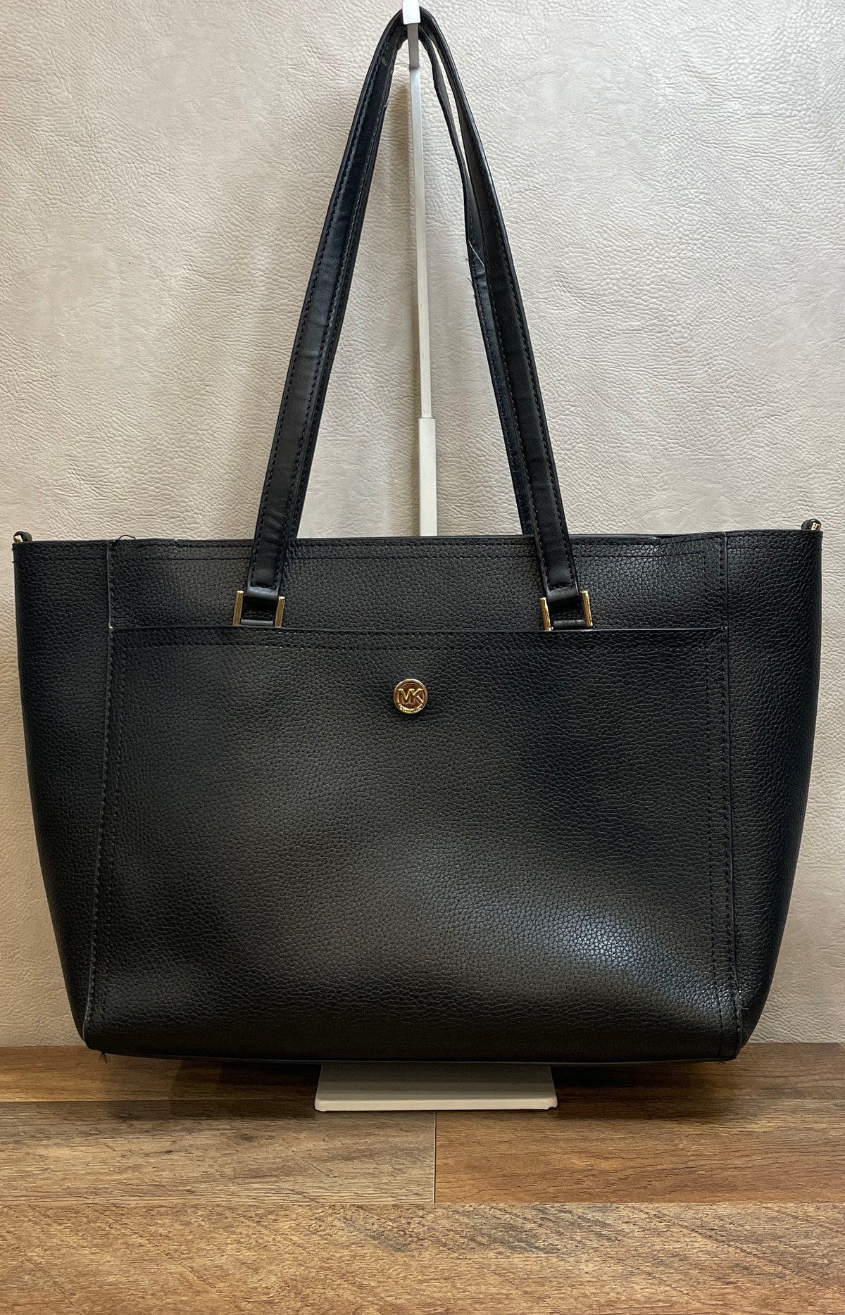Michael Kors Black Pebbled Leather Tote Bag Gold Hardware