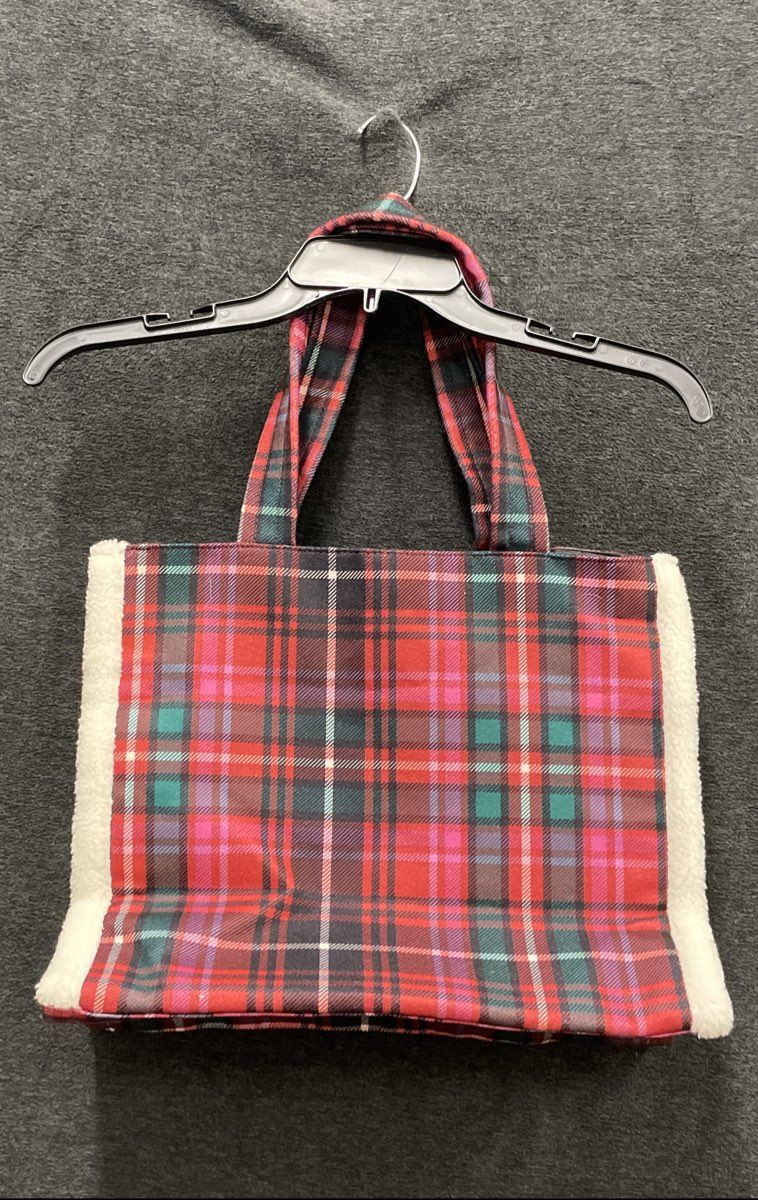 Victoria's Secret Red Plaid Sherpa Trim VS Logo Tote Bag NWT