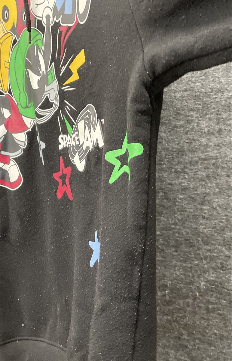 Space Jam Men's Black Marvin the Martian BOOOOM Graphic Hoodie Sz M