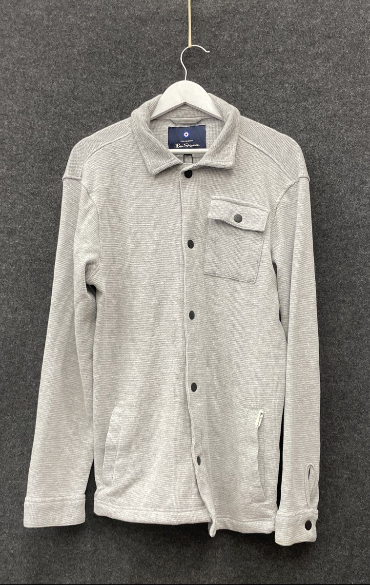 Ben Sherman Men's Grey Heather Waffle Knit Snap Front Shirt Jacket NWT Sz M