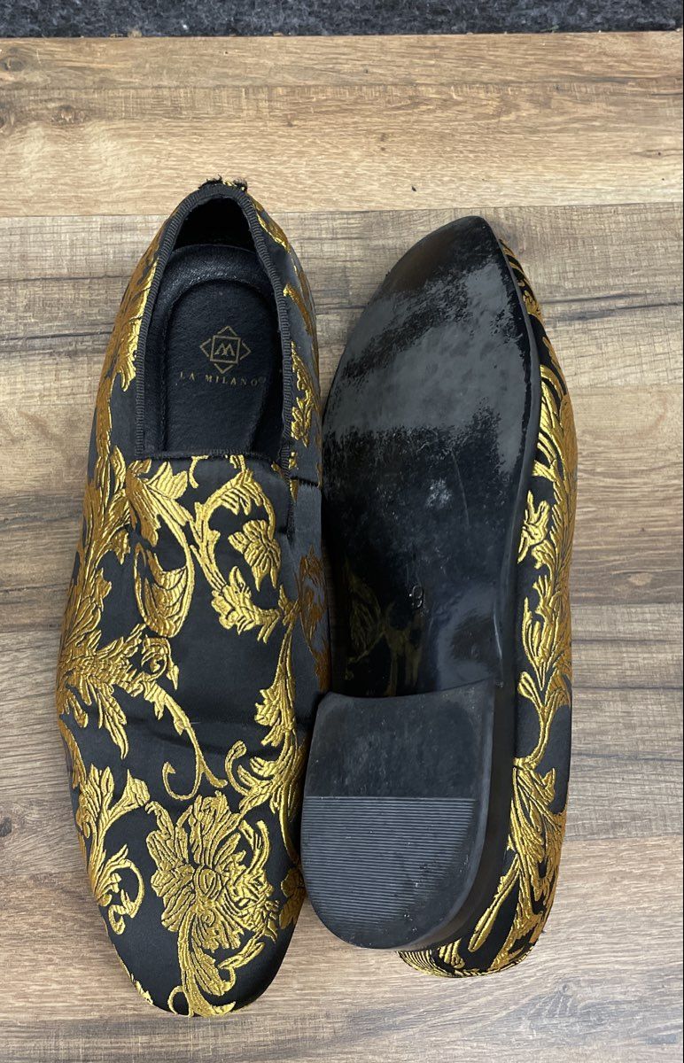 La Milano Versailles Gold Black Brocade Men's Loafers Size 9