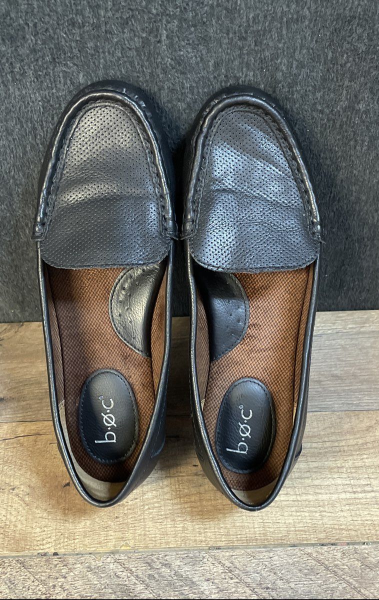 b.o.c. Moccasin Loafer Black Perforated Slip-On Women's Shoes Size 9W