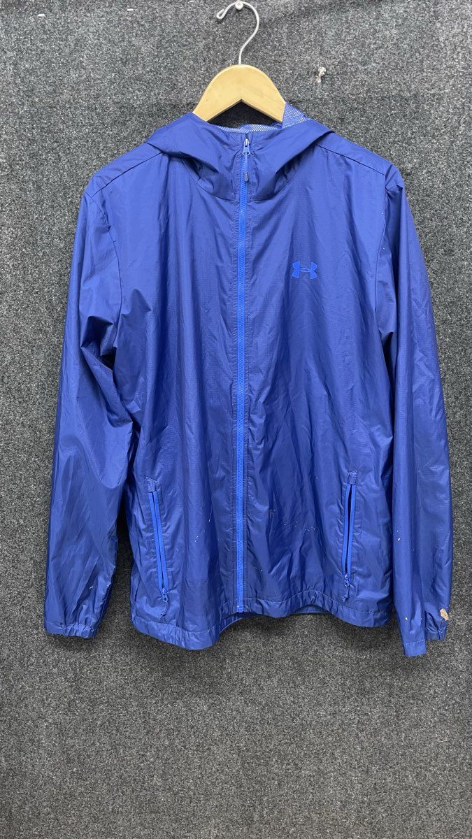 Under Armour Men's Blue Ripstop Lightweight Hooded Windbreaker Jacket Sz L