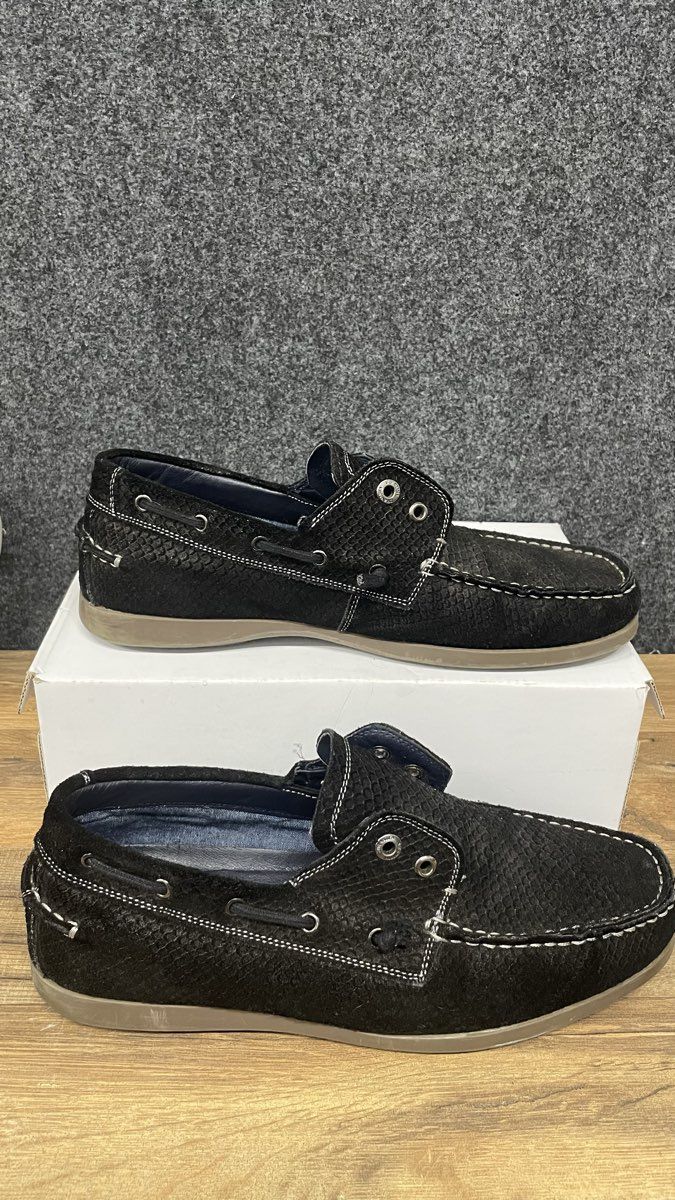 Steve Madden Gametyme Black Snake Embossed Leather Boat Shoes Men's Size 8.5