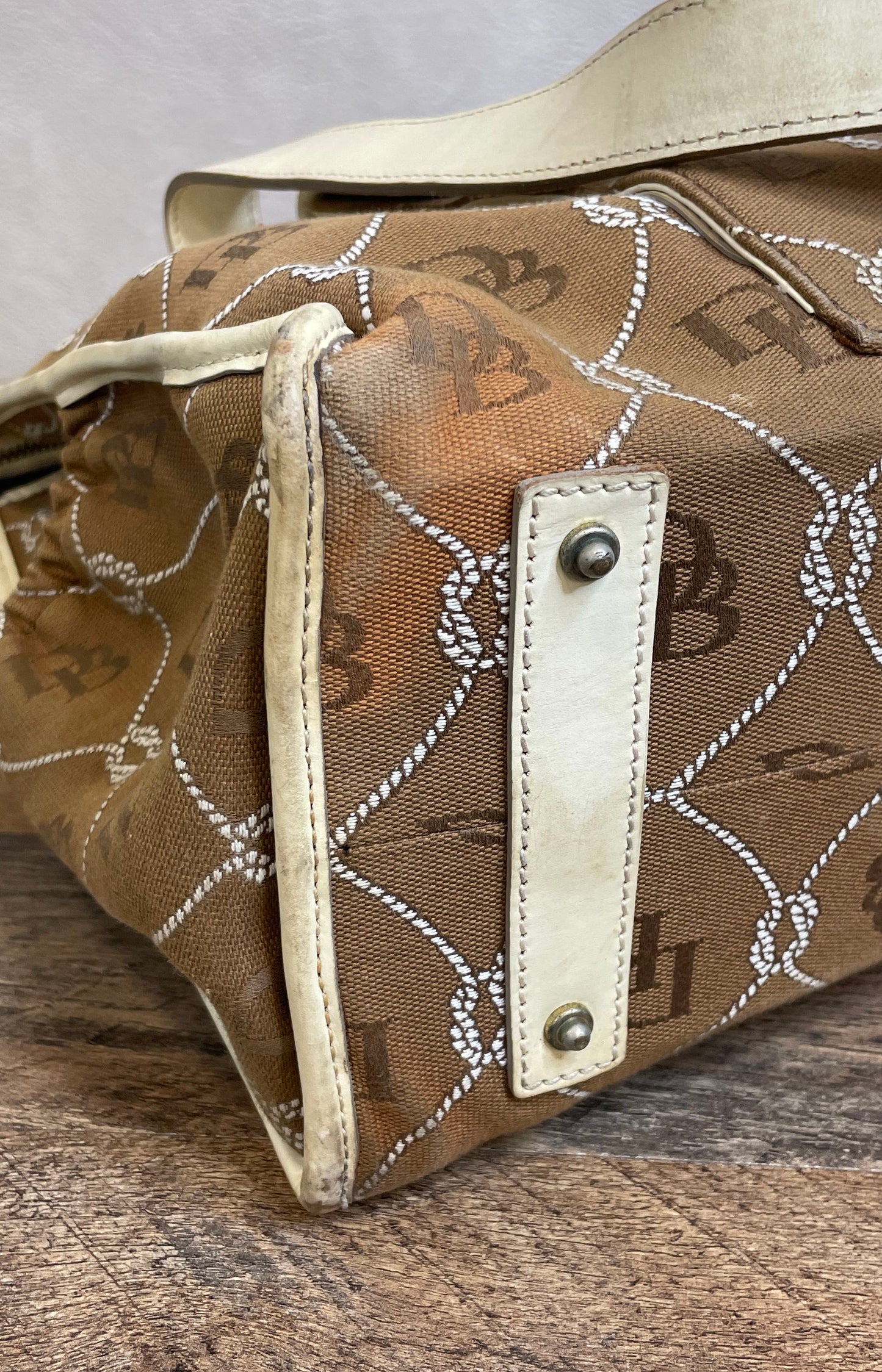 Vintage Dooney & Bourke Brown White Signature Canvas Satchel Shoulder Bag