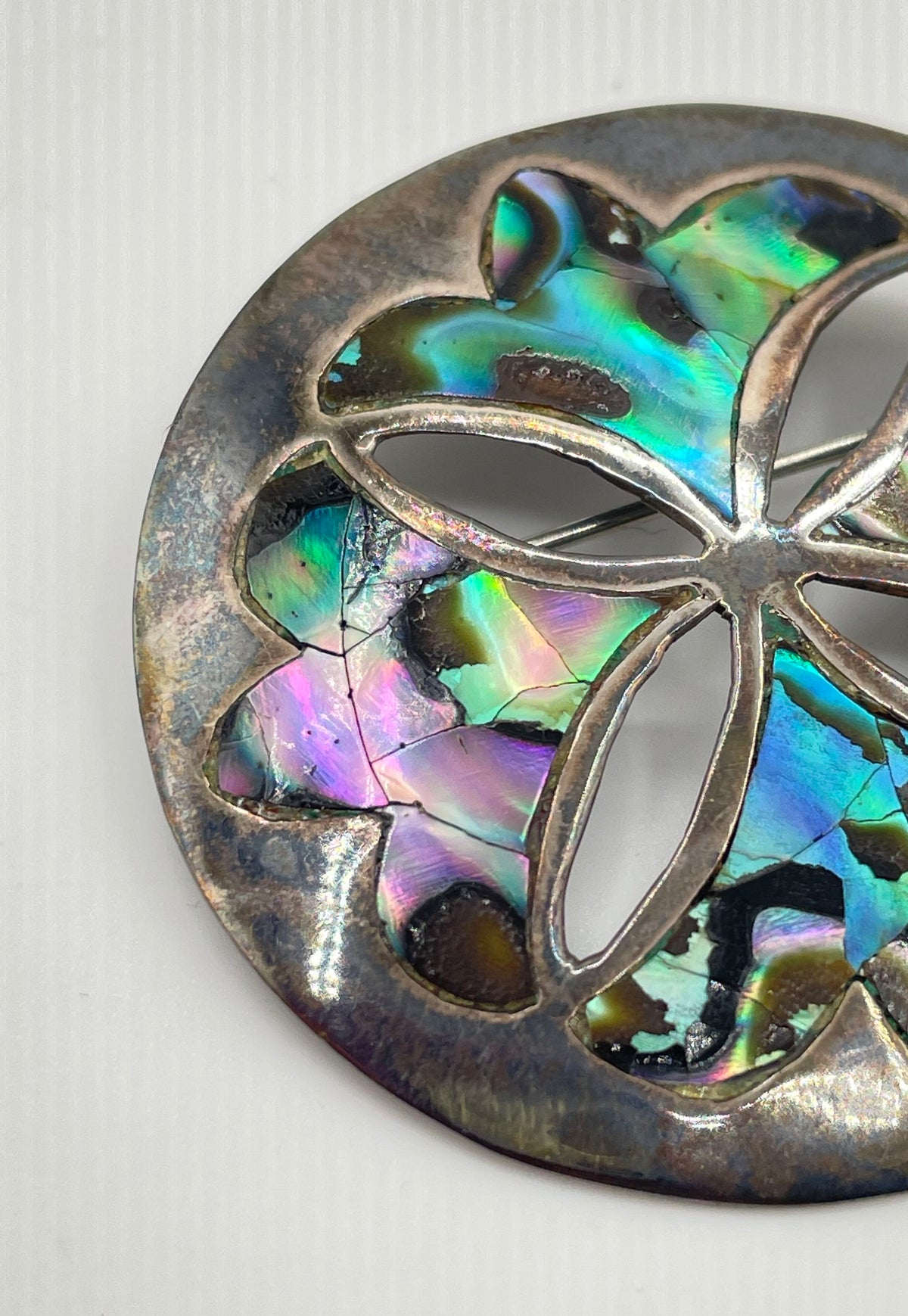 925 Sterling Silver Abalone Taxco Mexico Pendant Brooch W/ Mixed Metal Back 7.5g