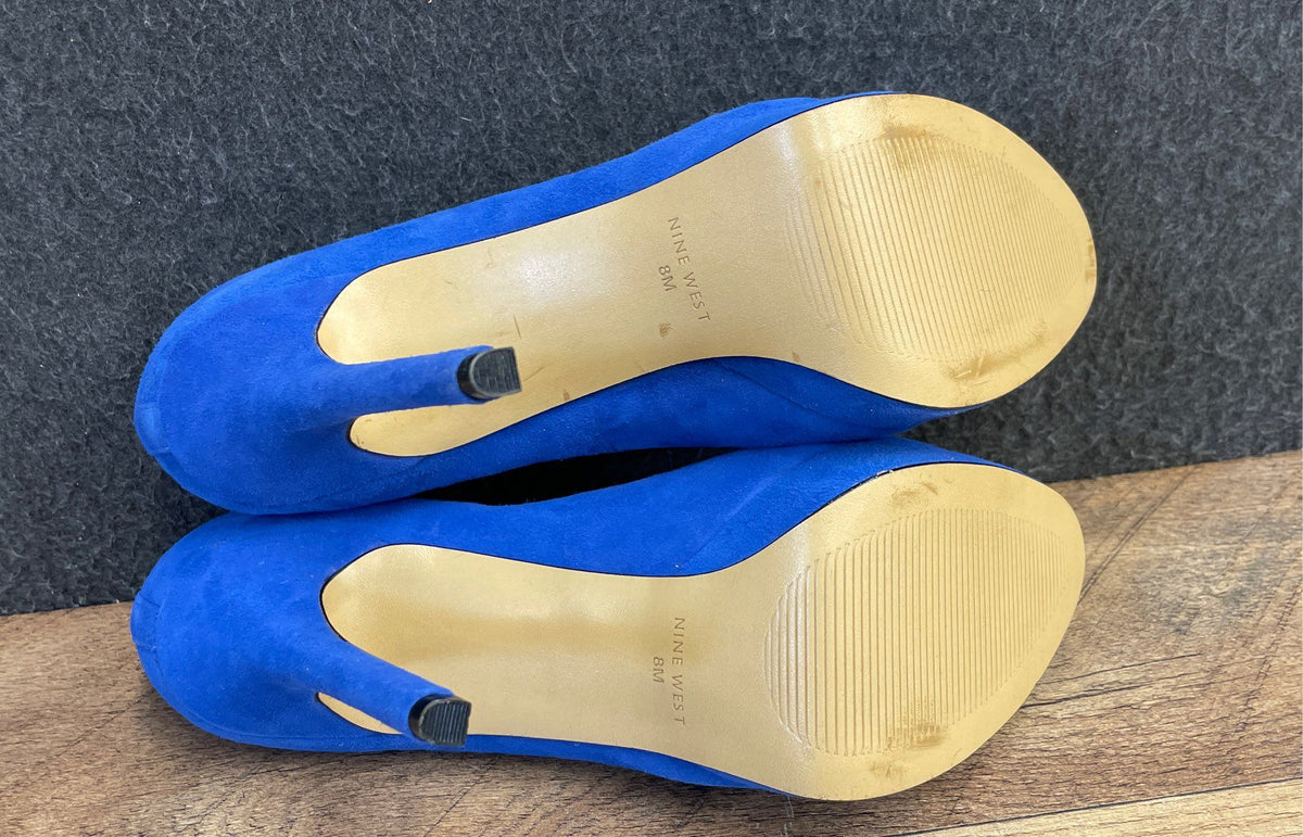 Nine West Antonia Royal Blue Suede Platform Pump Heels Women's Size 8M